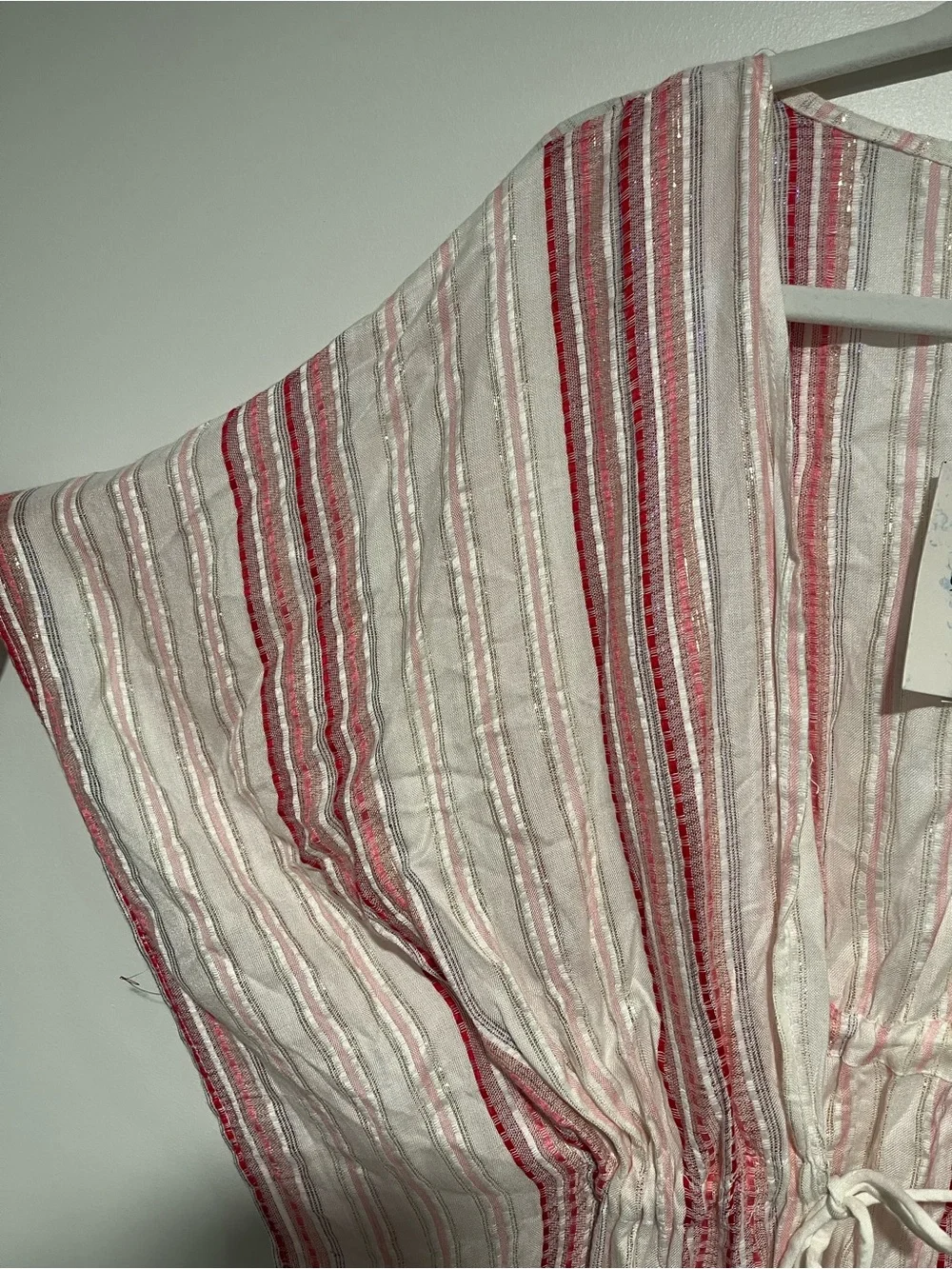 Raviya Pink and White Striped Sheer Swim Cover-Up with Tassels